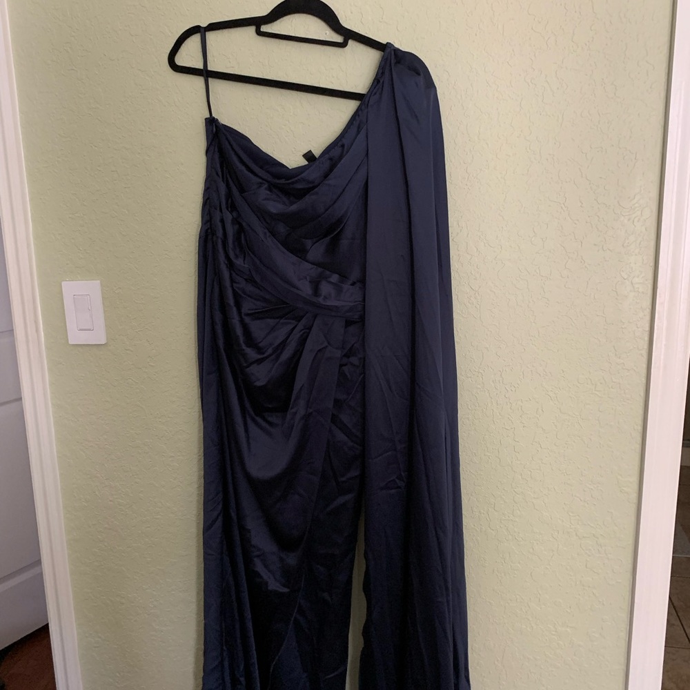 SHEIN beautiful one shoulder dark blue dress
